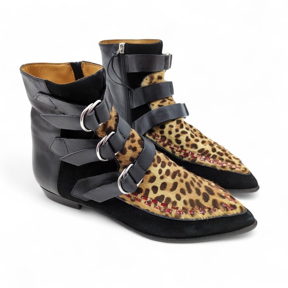 Isabel Marant Rowi Leopard Calf Hair Leather Ankle Boots EU 40/ US 10 Designer‎